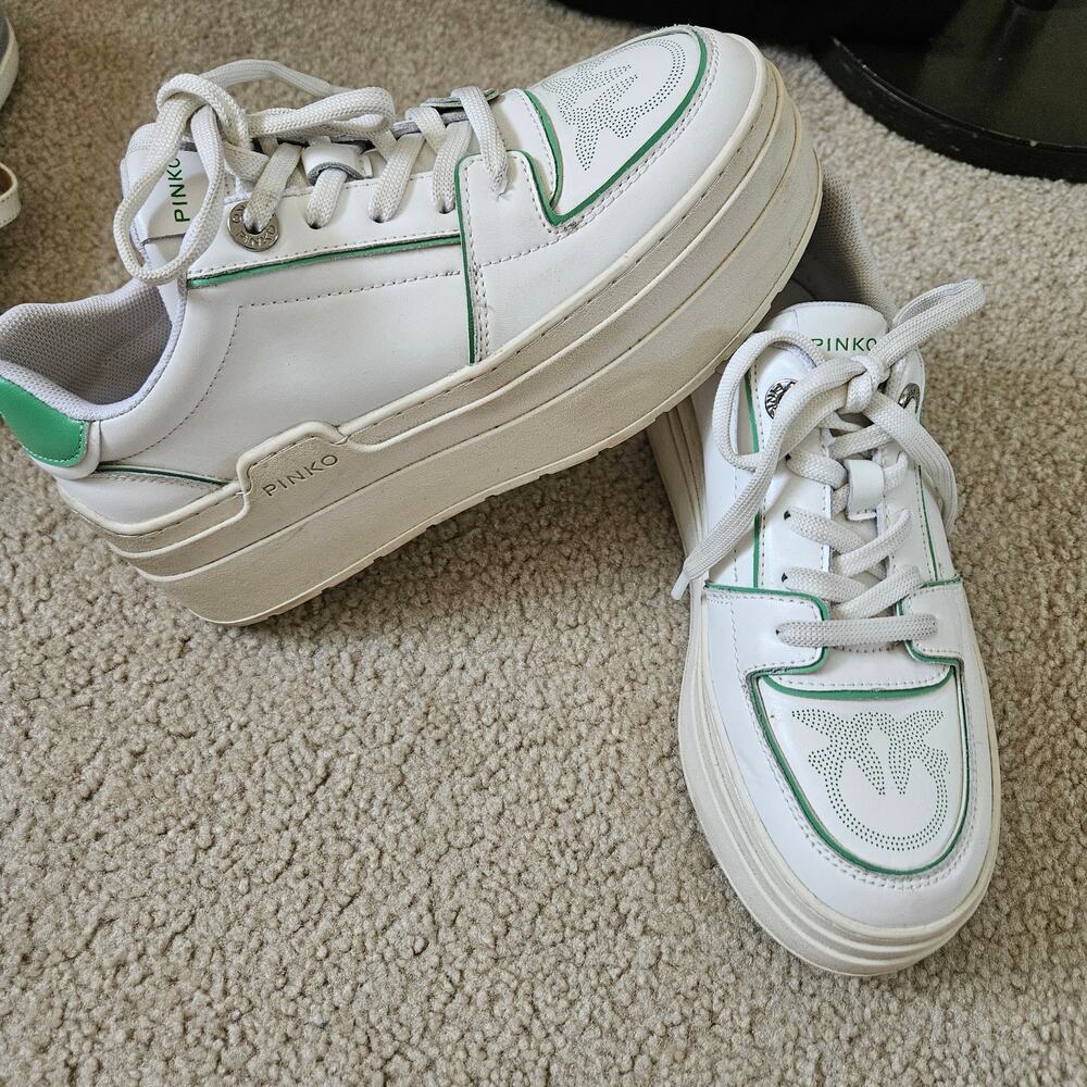 PINKO Two-tone Platform Sneakers In Blanc/vert 38 / 7